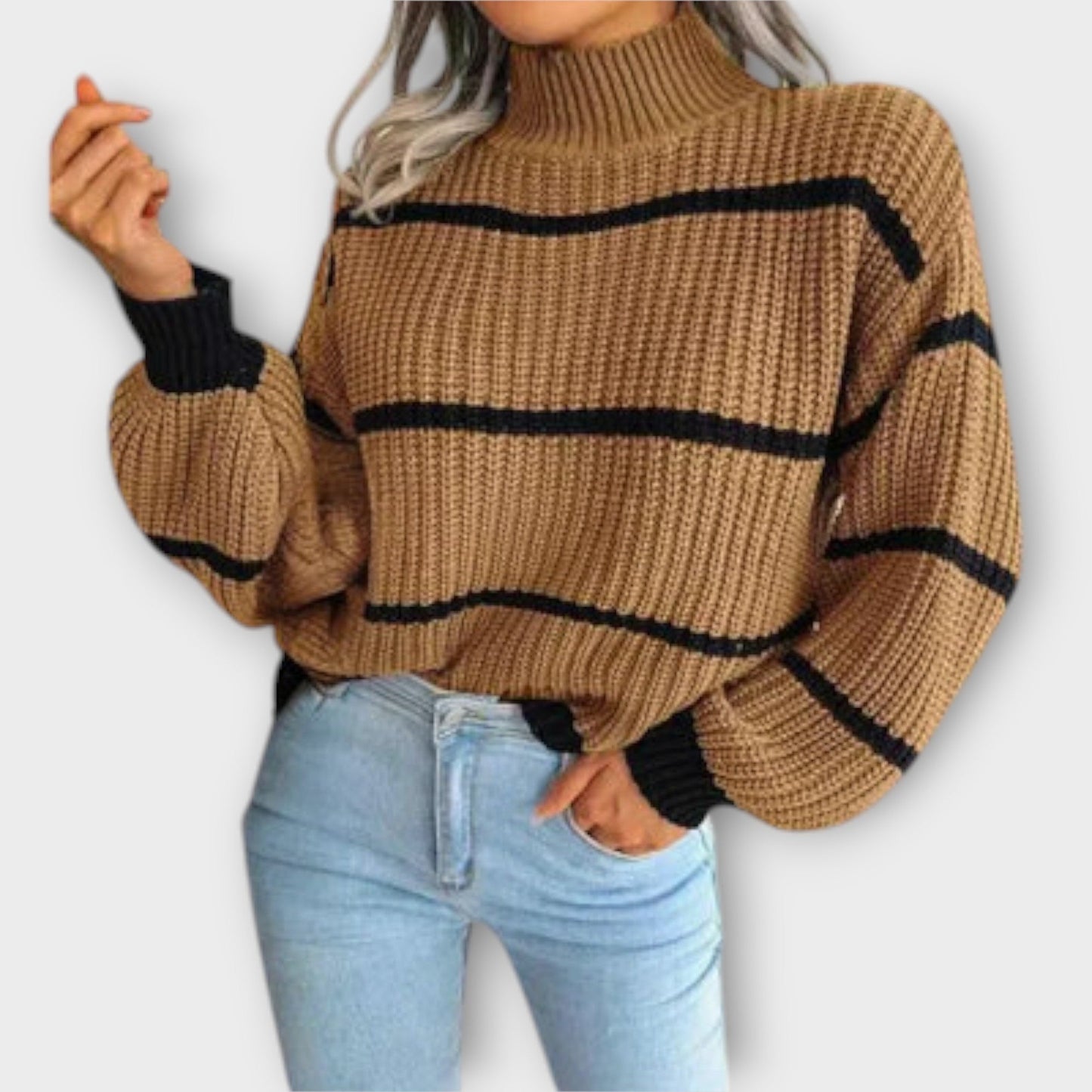 Aurora™ | Roll collar pullover with stripes
