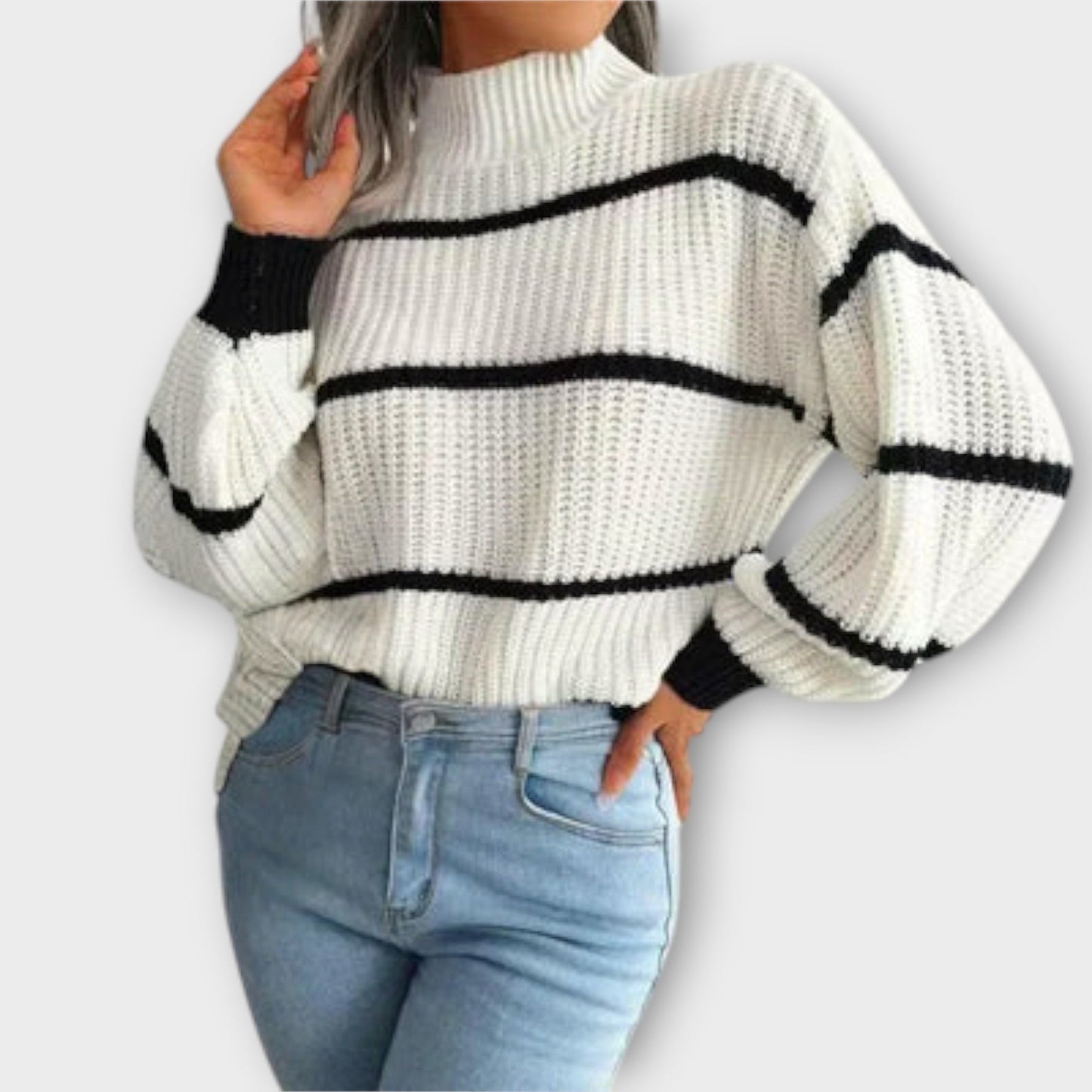 Aurora™ | Roll collar pullover with stripes