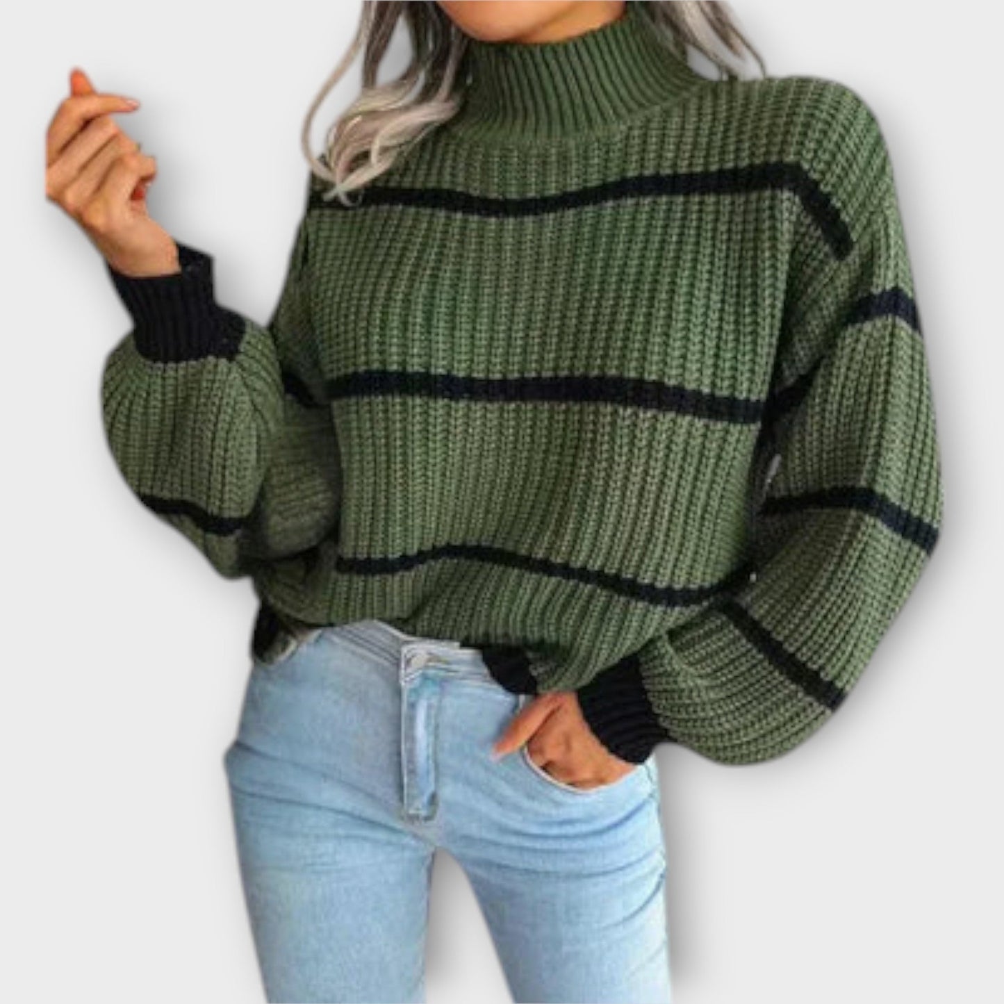 Aurora™ | Roll collar pullover with stripes