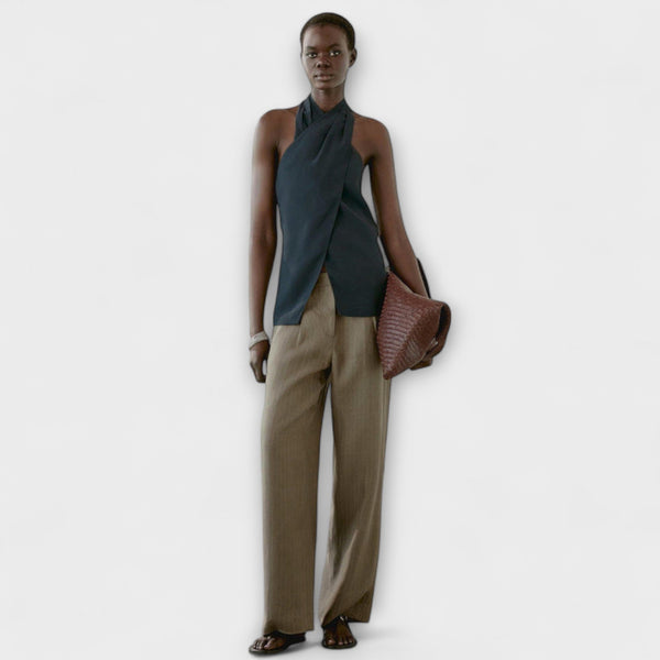 Amy™ | Blue Halter Neck Top with Open Back