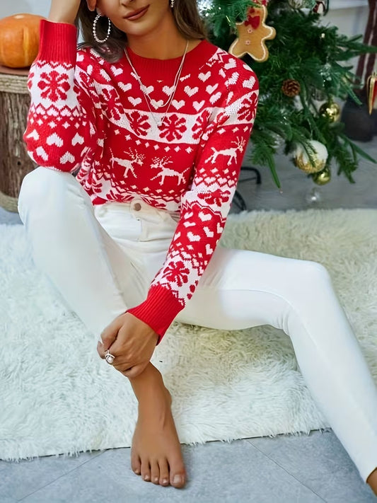Women's Christmas Deer & Snowflake Jacquard Pullover
