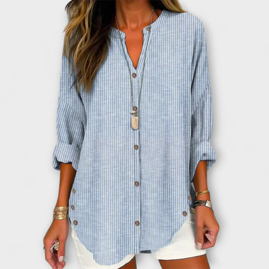 Amy™ | Stylish V-Neck Top with classic stripe pattern