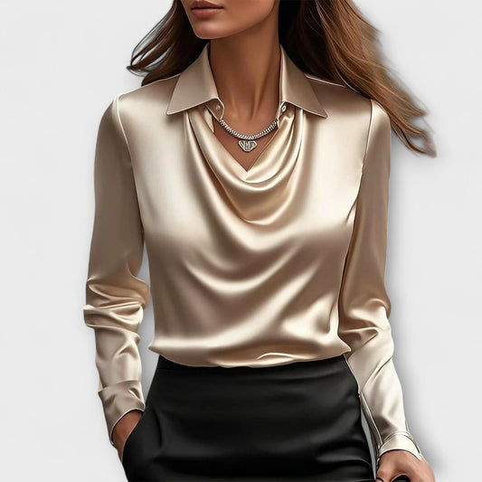 Amy™ | Shiny blouse with gathered collar