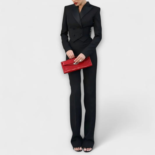 Scarlett™ | Black Pearl Backless Cropped Blazer Set