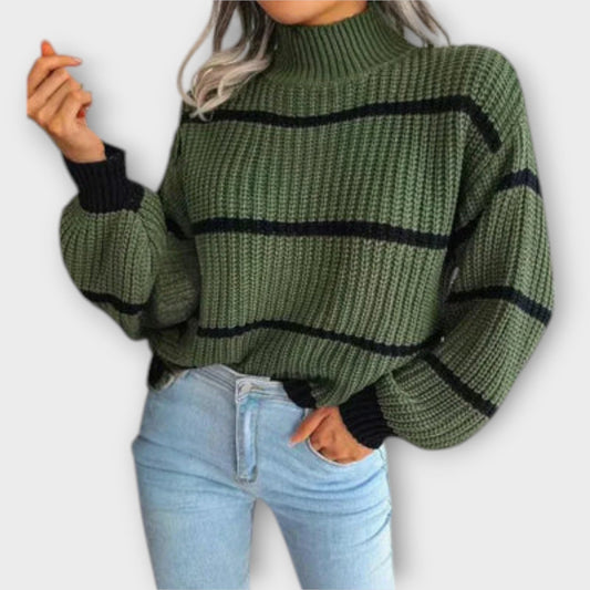Aurora™ | Roll collar pullover with stripes