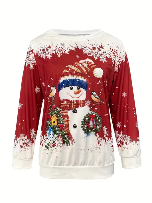 Women's Christmas Snowman Print Crew Neck Sweatshirt